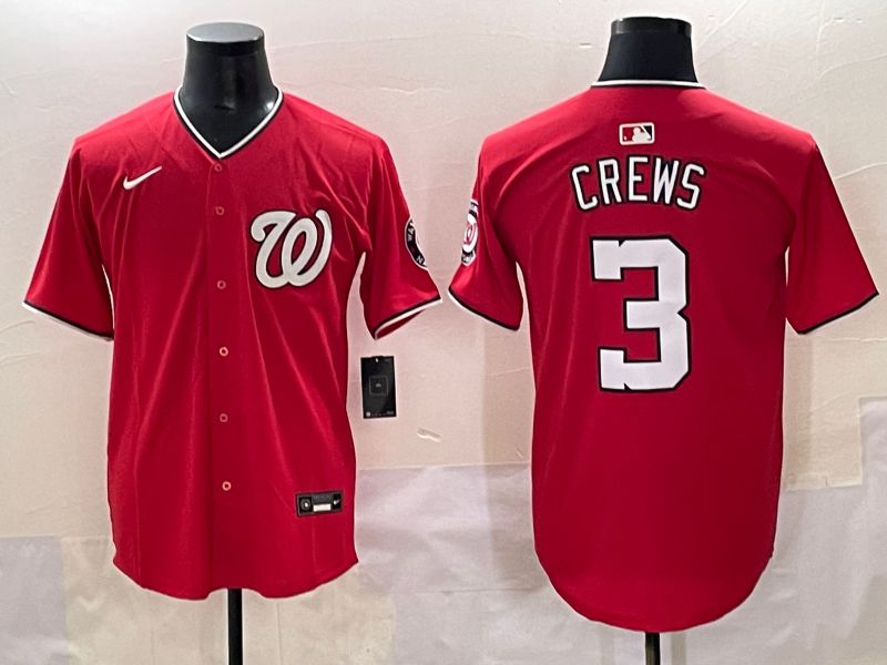 Men 2025 Washington Nationals #3 Crews Red Game Nike MLB Jersey style 1->washington nationals->MLB Jersey